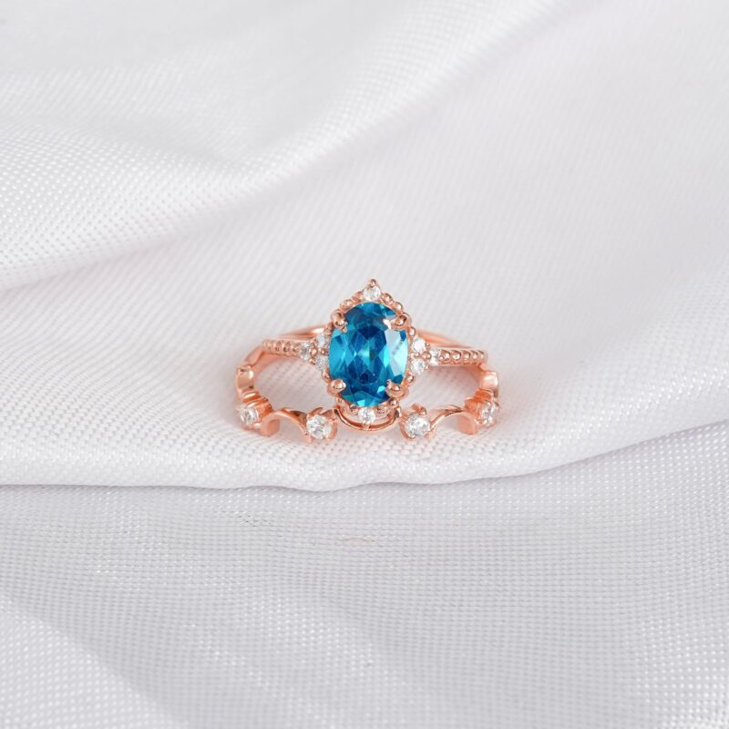 Blue Topaz Engagement Ring Set For Women