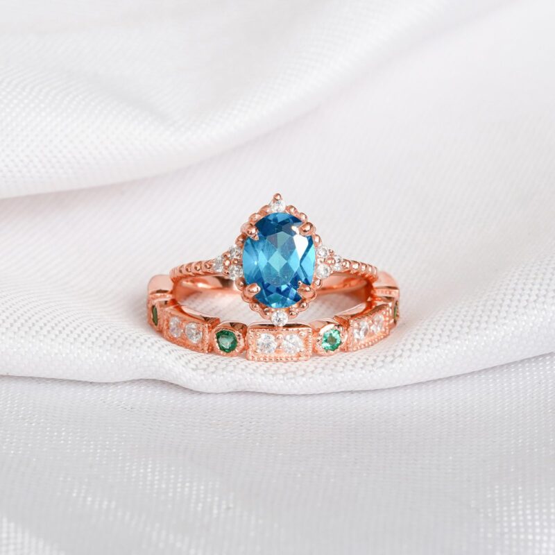 Blue Topaz Engagement Ring Set For Women