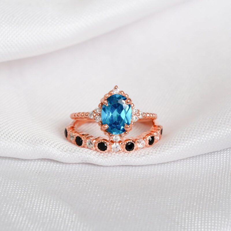 Blue Topaz Engagement Ring Set For Women