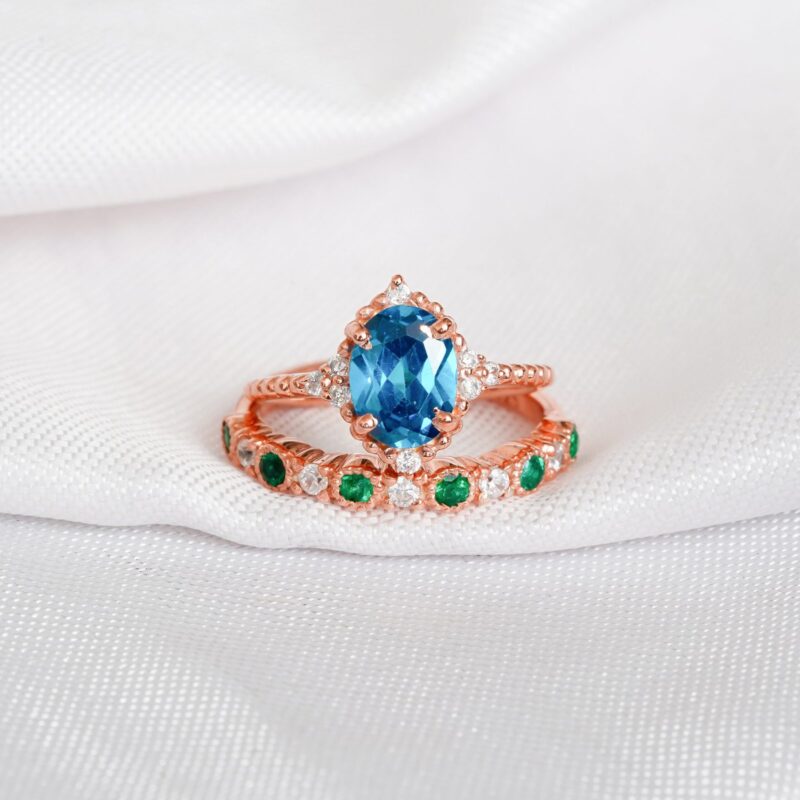 Blue Topaz Engagement Ring Set For Women