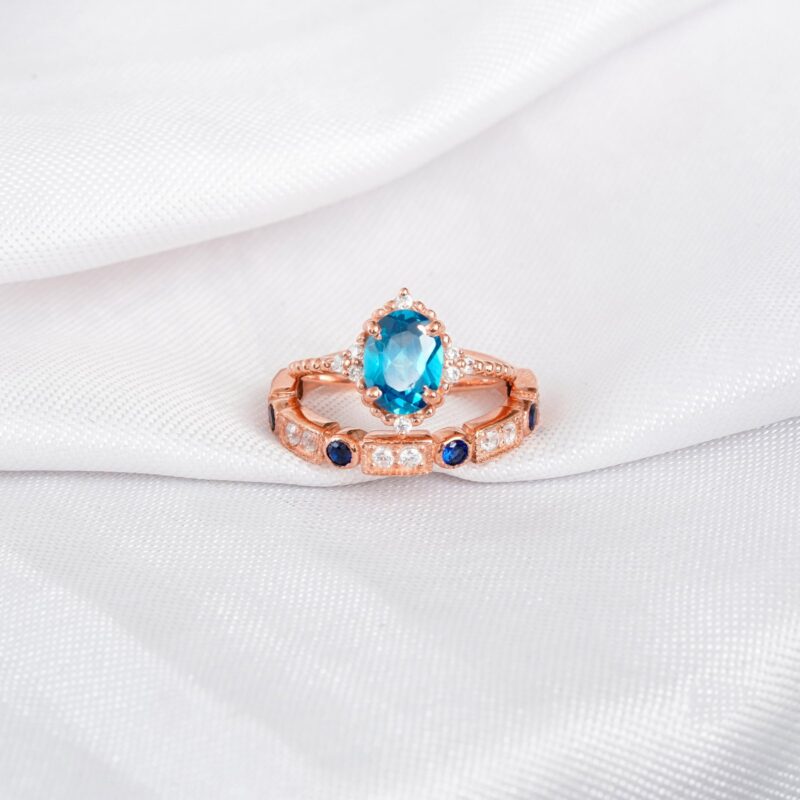 Blue Topaz Engagement Ring Set For Women