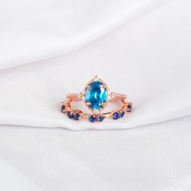 Blue Topaz Engagement Ring Set For Women