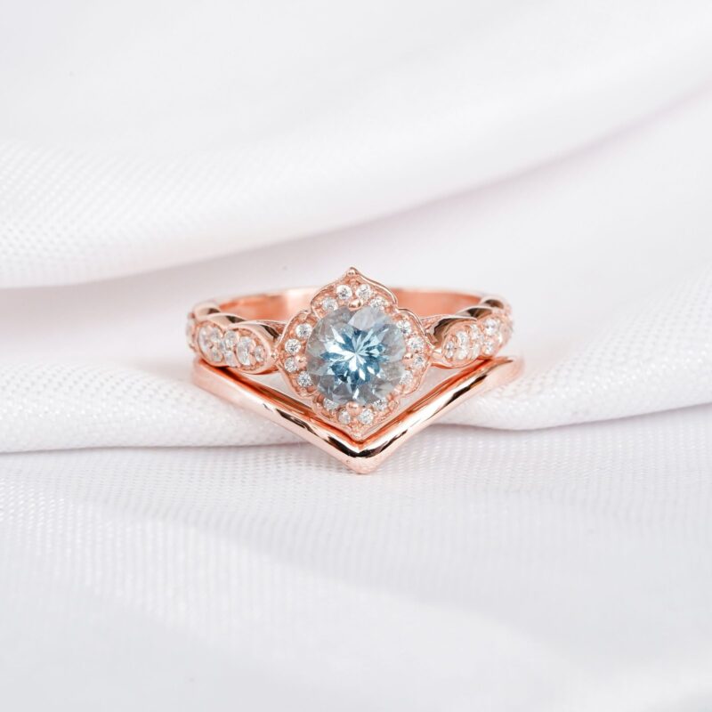 Aquamarine Engagement Ring Set For Women