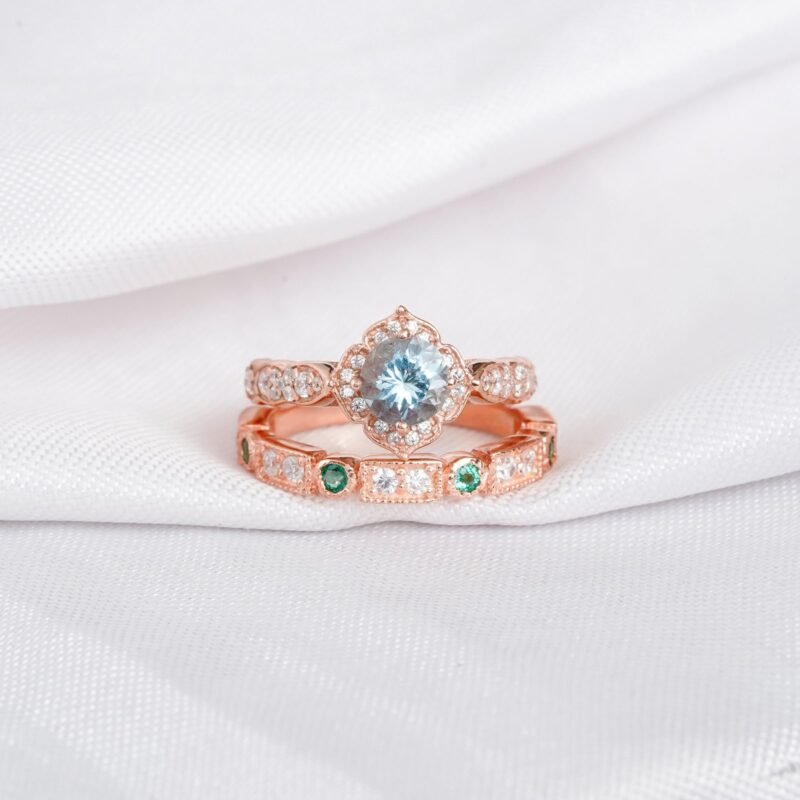 Aquamarine Engagement Ring Set For Women