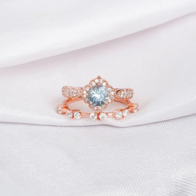 Aquamarine Engagement Ring Set For Women