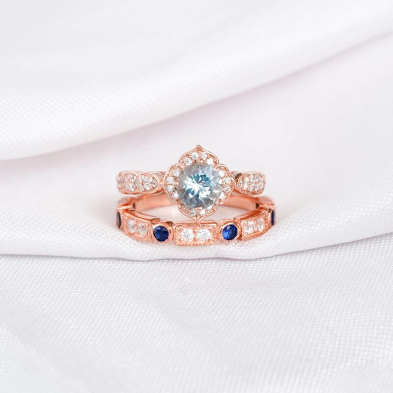 Aquamarine Engagement Ring Set For Women