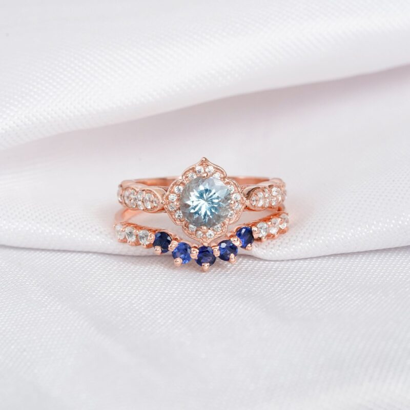Aquamarine Engagement Ring Set For Women