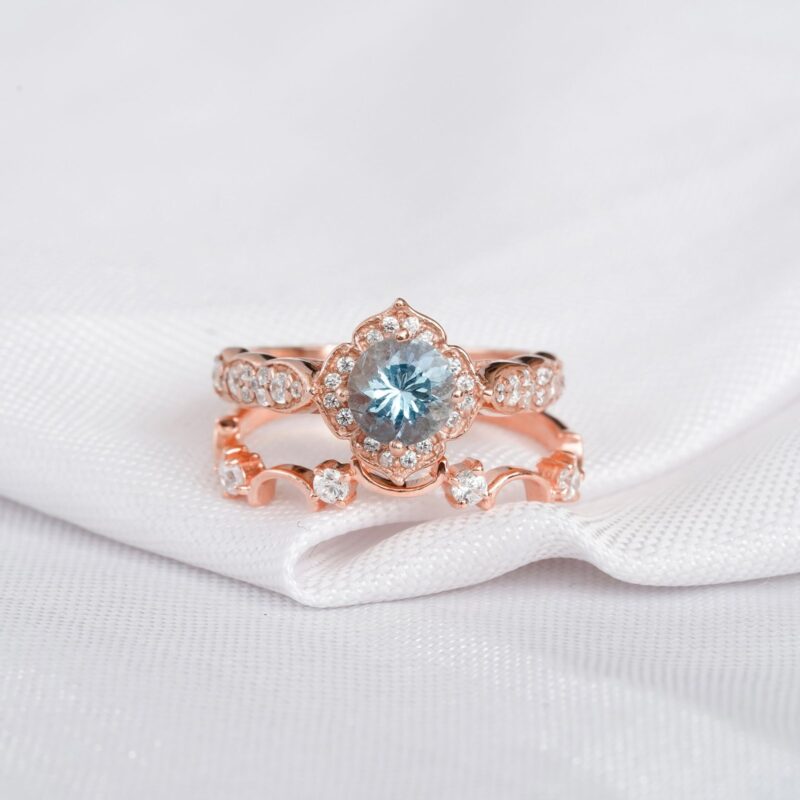 Aquamarine Engagement Ring Set For Women