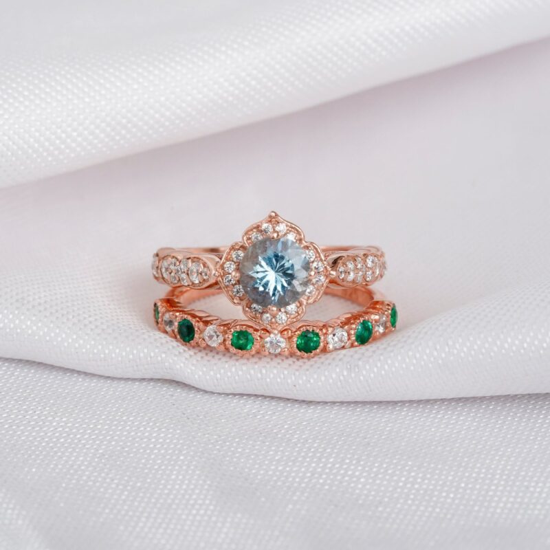 Aquamarine Engagement Ring Set For Women