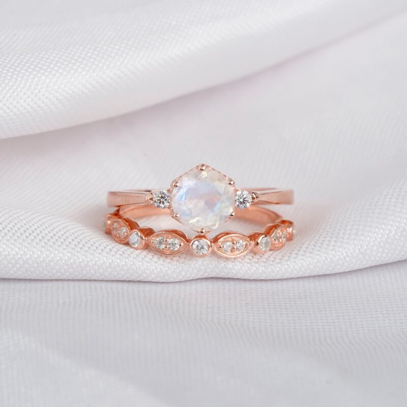Moonstone Engagement Ring Set For Women