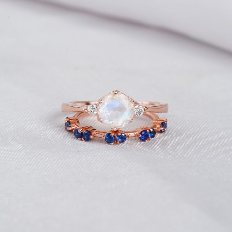 Moonstone Engagement Ring Set For Women