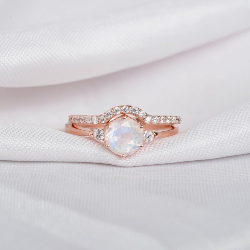 Moonstone Engagement Ring Set For Women