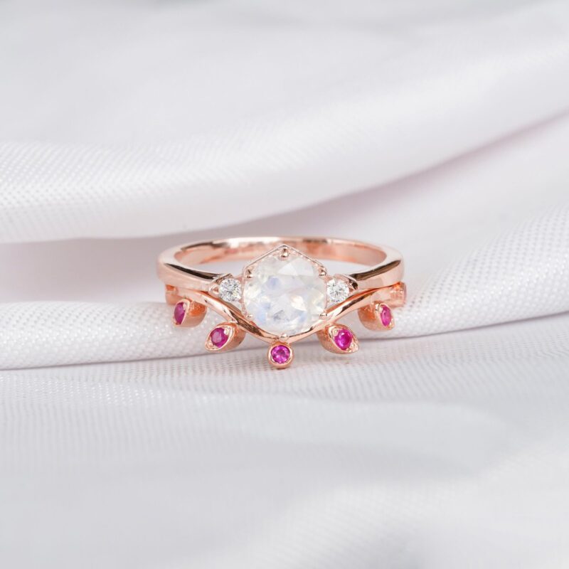Moonstone Engagement Ring Set For Women