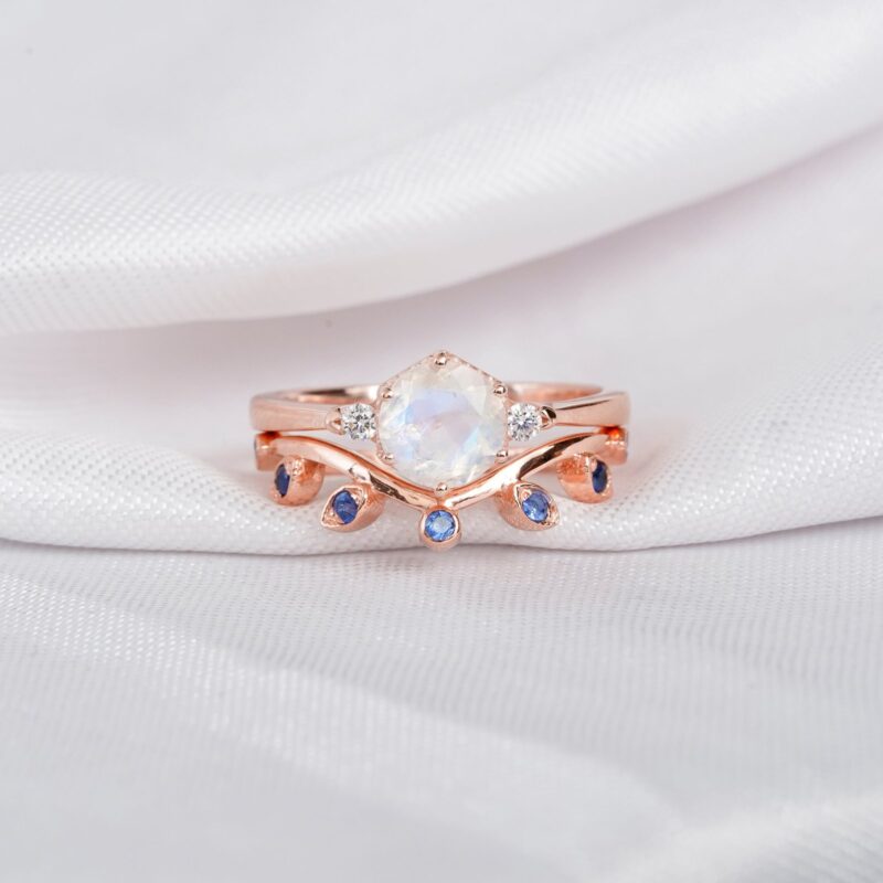 Moonstone Engagement Ring Set For Women