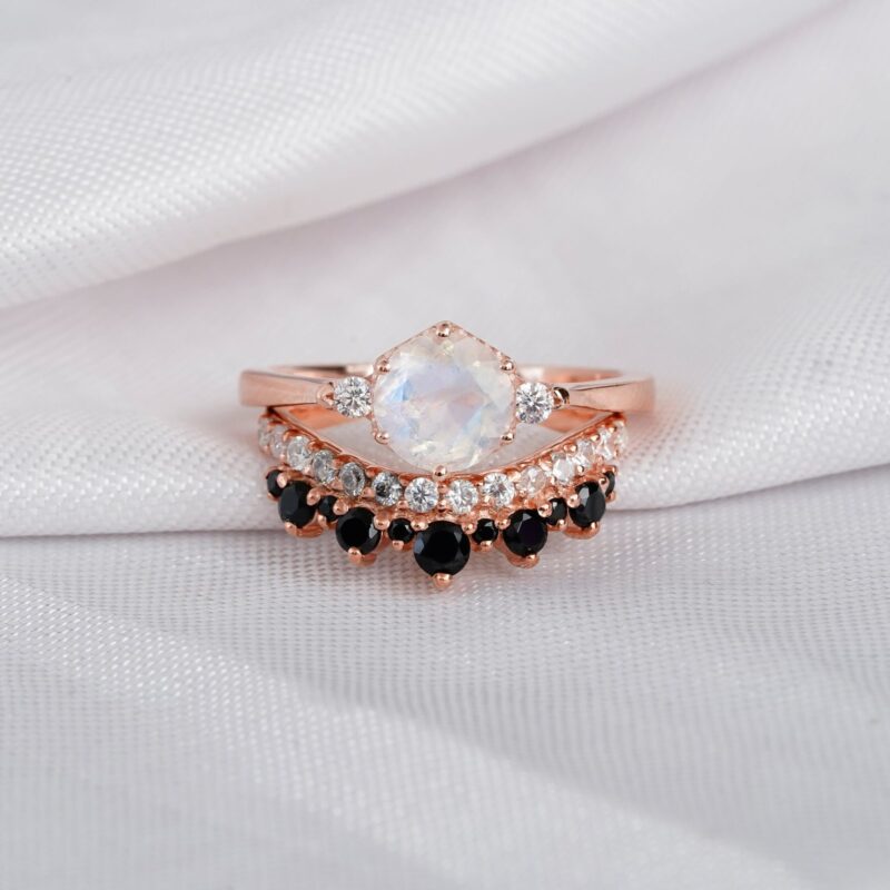Moonstone Engagement Ring Set For Women