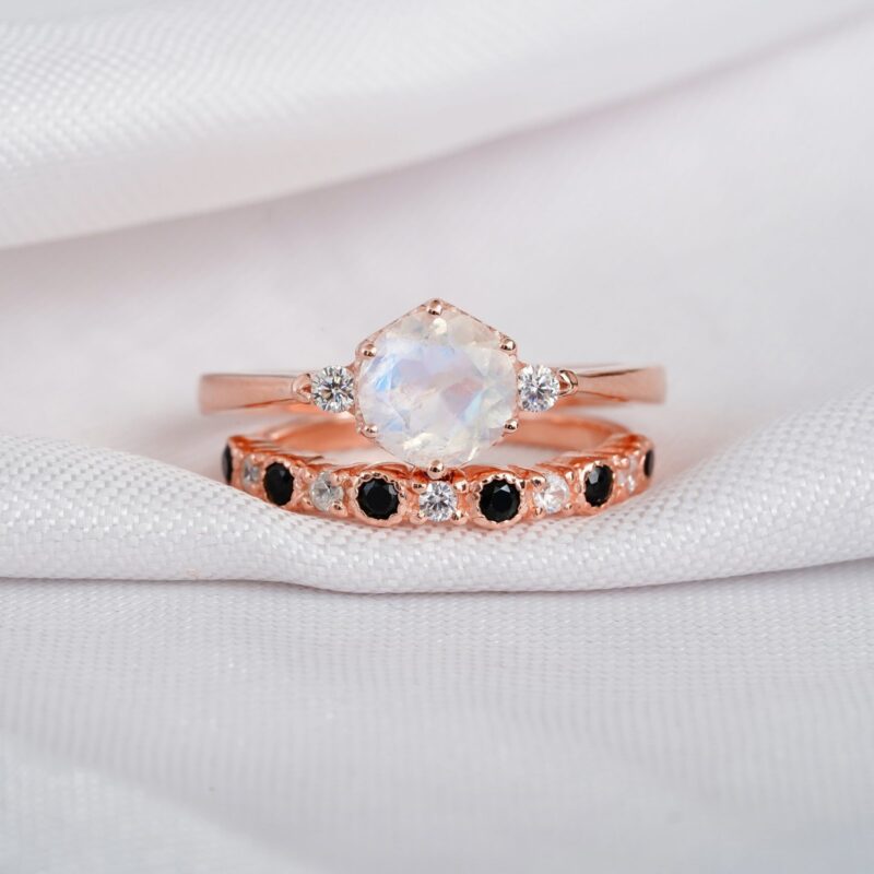 Moonstone Engagement Ring Set For Women