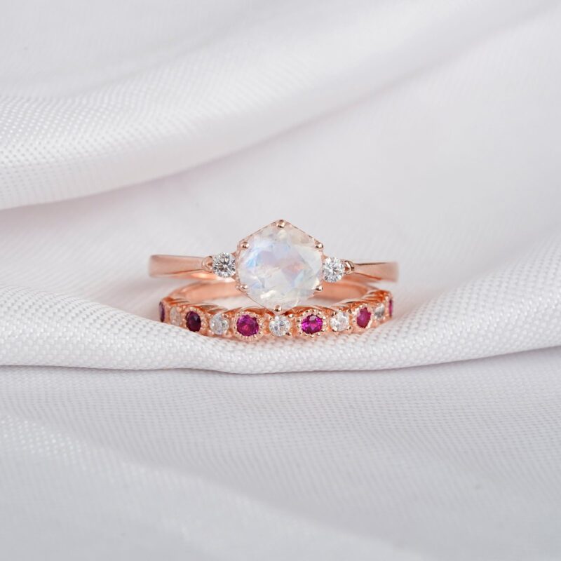 Moonstone Engagement Ring Set For Women