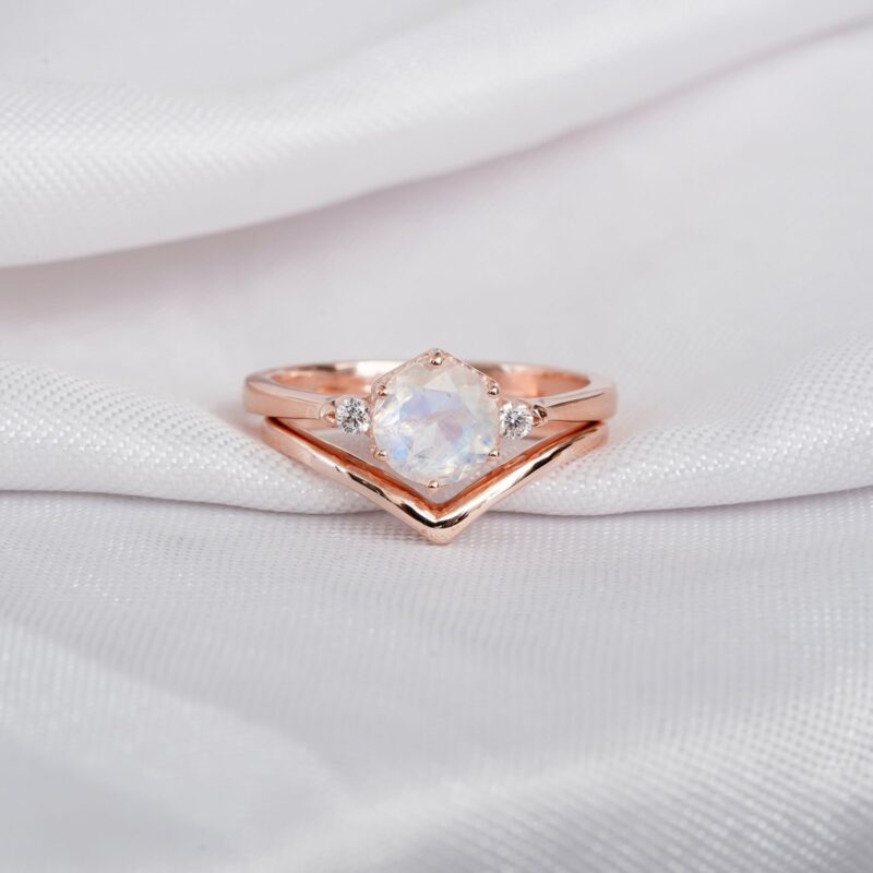 Moonstone Engagement Ring Set For Women