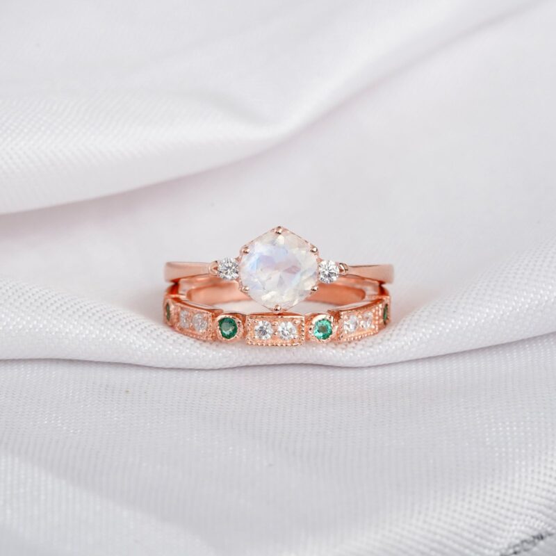 Moonstone Engagement Ring Set For Women