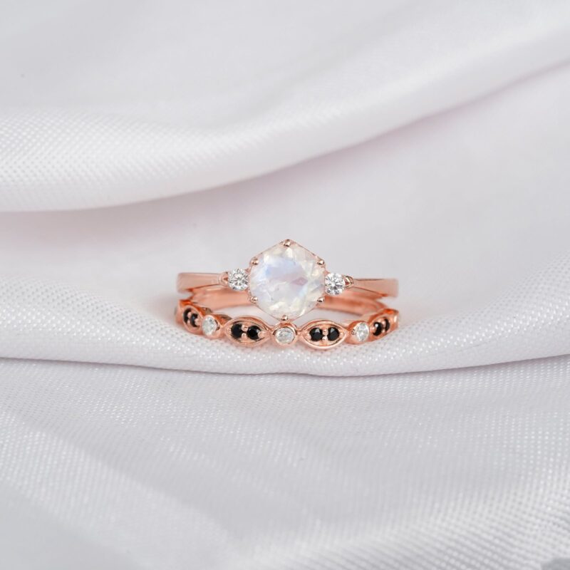 Moonstone Engagement Ring Set For Women