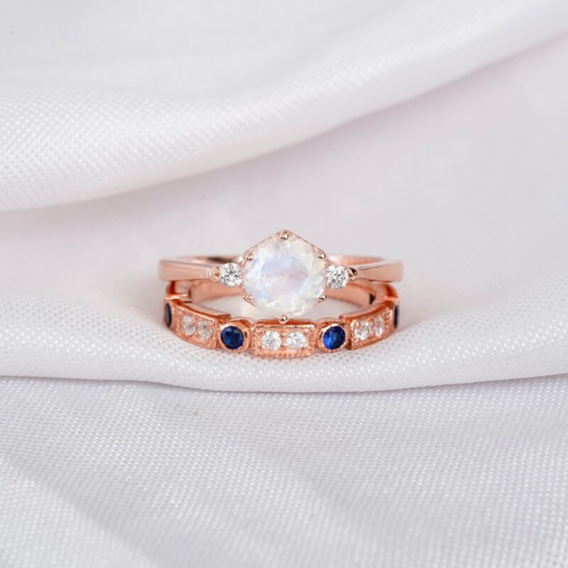 Moonstone Engagement Ring Set For Women