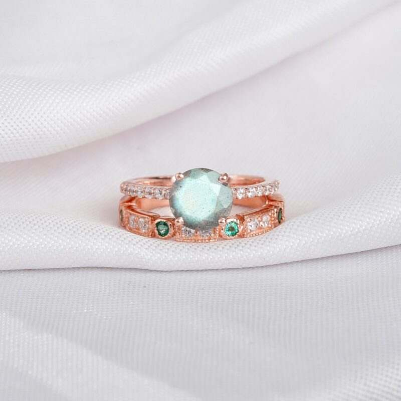 Labradorite Engagement Ring Set For Women