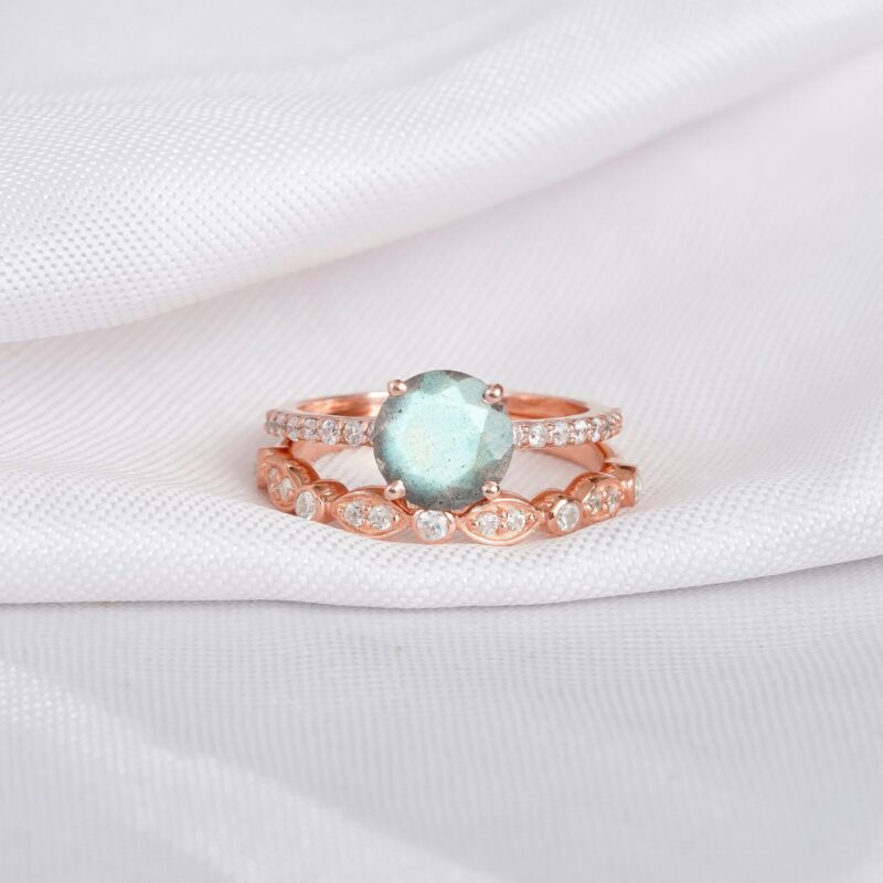 Labradorite Engagement Ring Set For Women