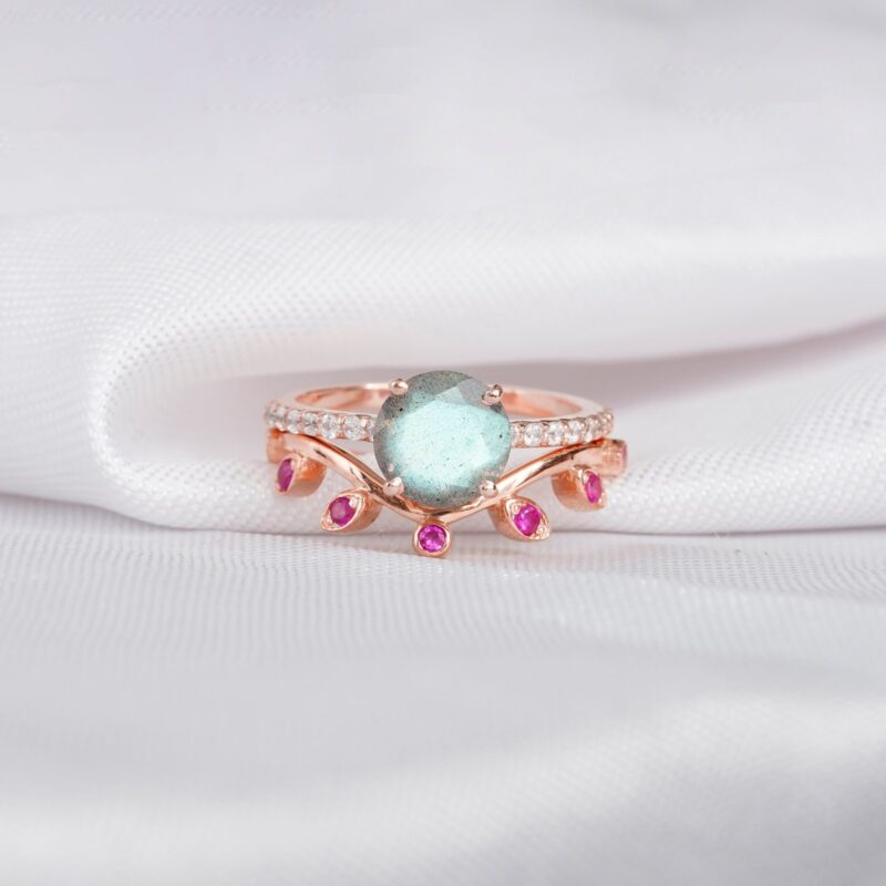 Labradorite Engagement Ring Set For Women