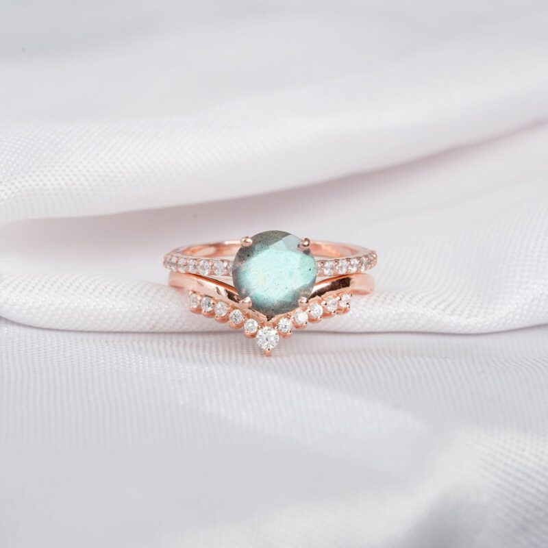 Labradorite Engagement Ring Set For Women