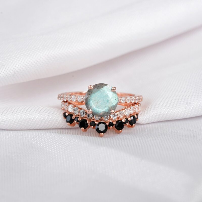 Labradorite Engagement Ring Set For Women