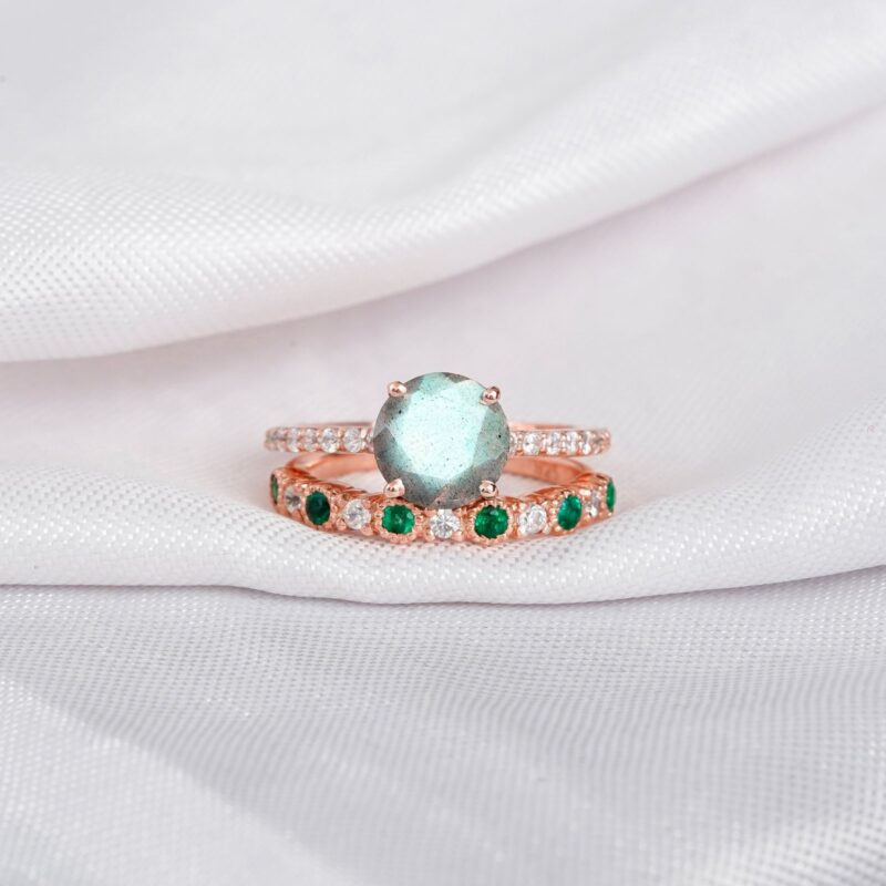 Labradorite Engagement Ring Set For Women