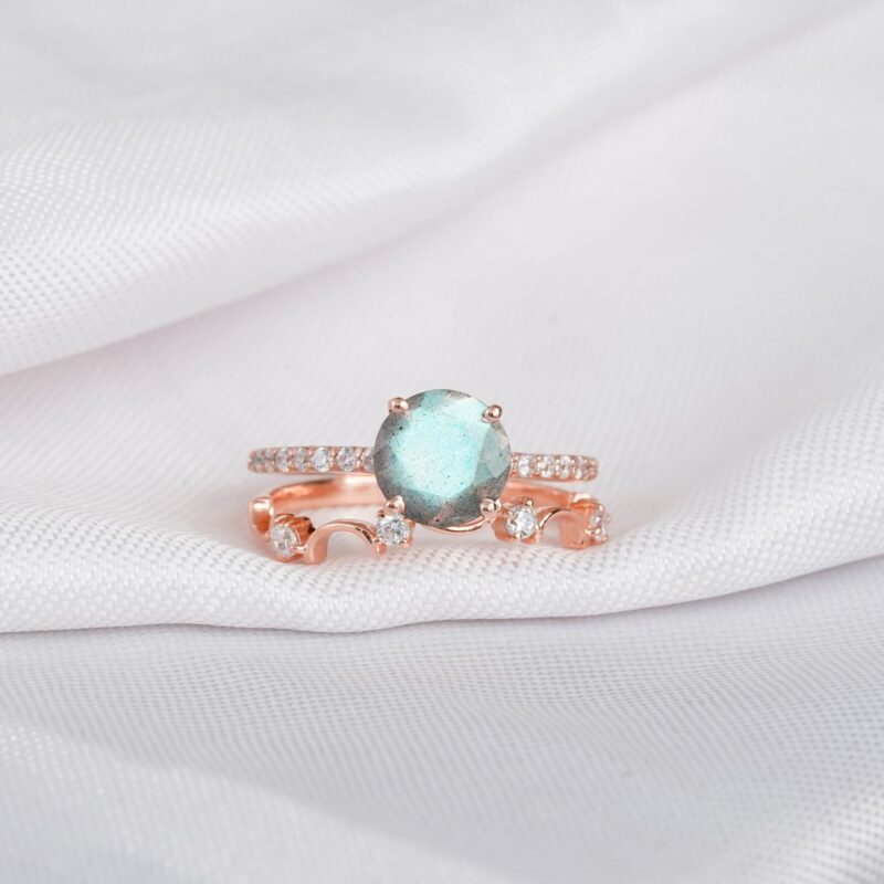 Labradorite Engagement Ring Set For Women