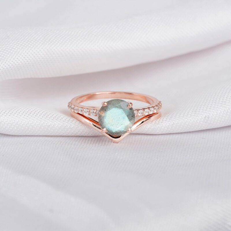 Labradorite Engagement Ring Set For Women
