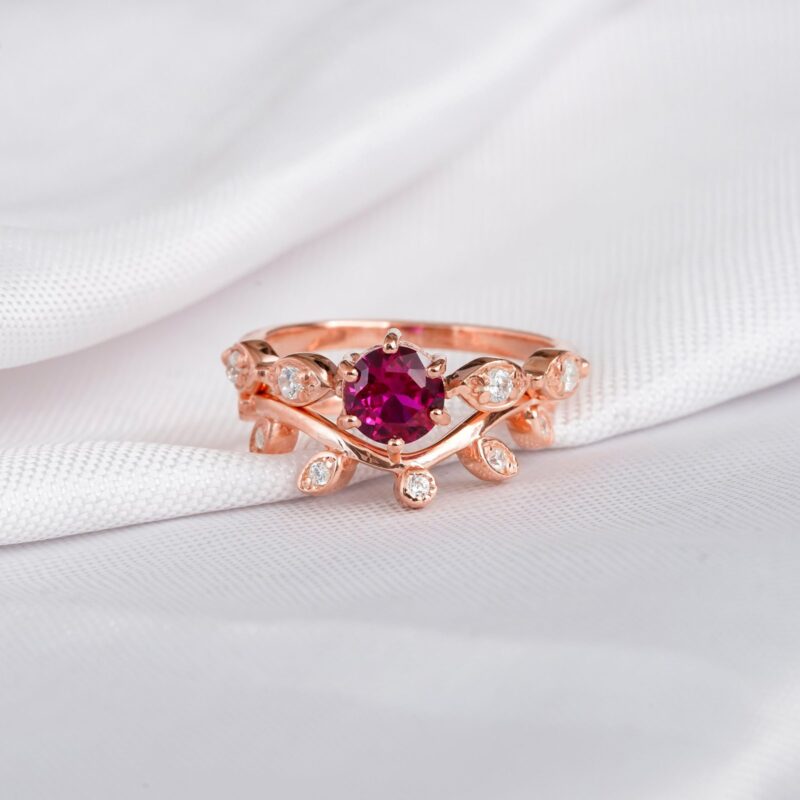 Ruby Engagement Ring Set For Women
