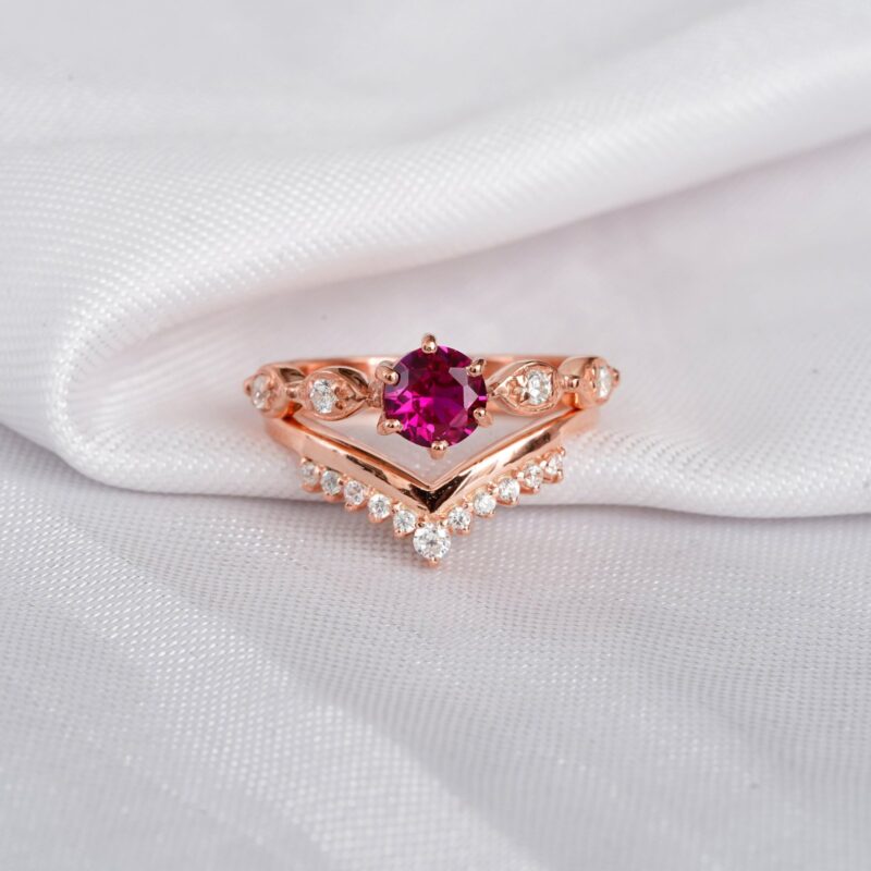 Ruby Engagement Ring Set For Women