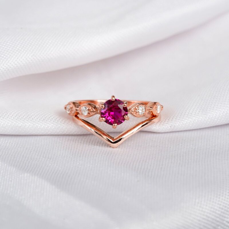 Ruby Engagement Ring Set For Women