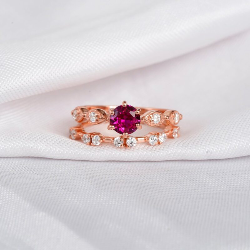 Ruby Engagement Ring Set For Women