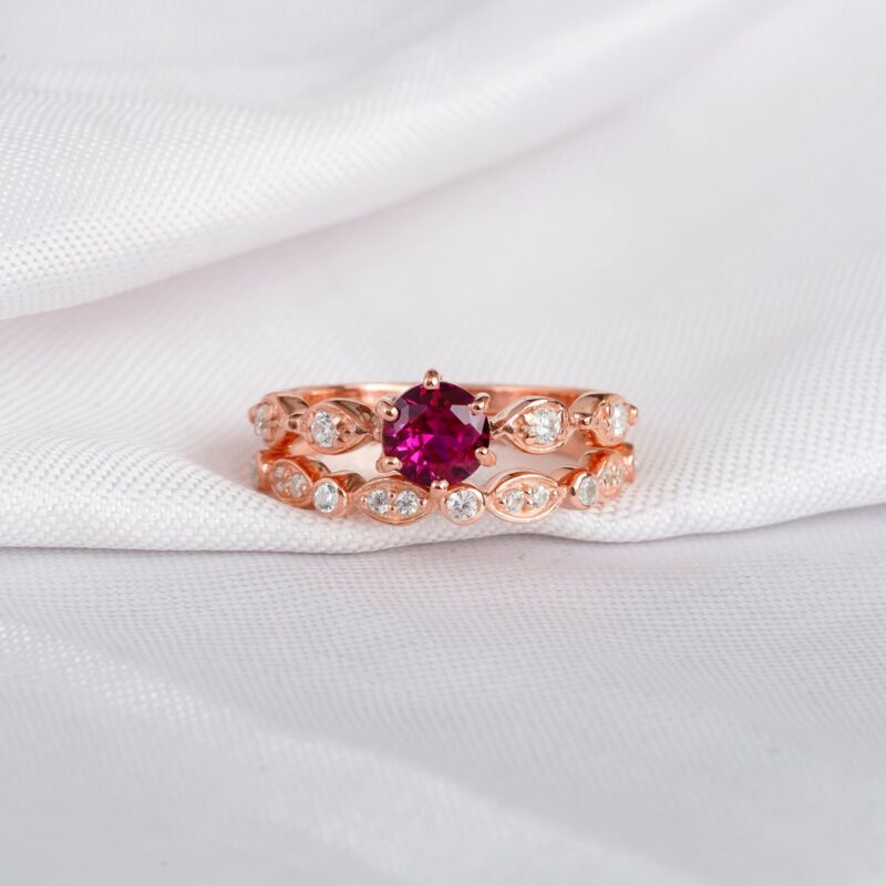Ruby Engagement Ring Set For Women