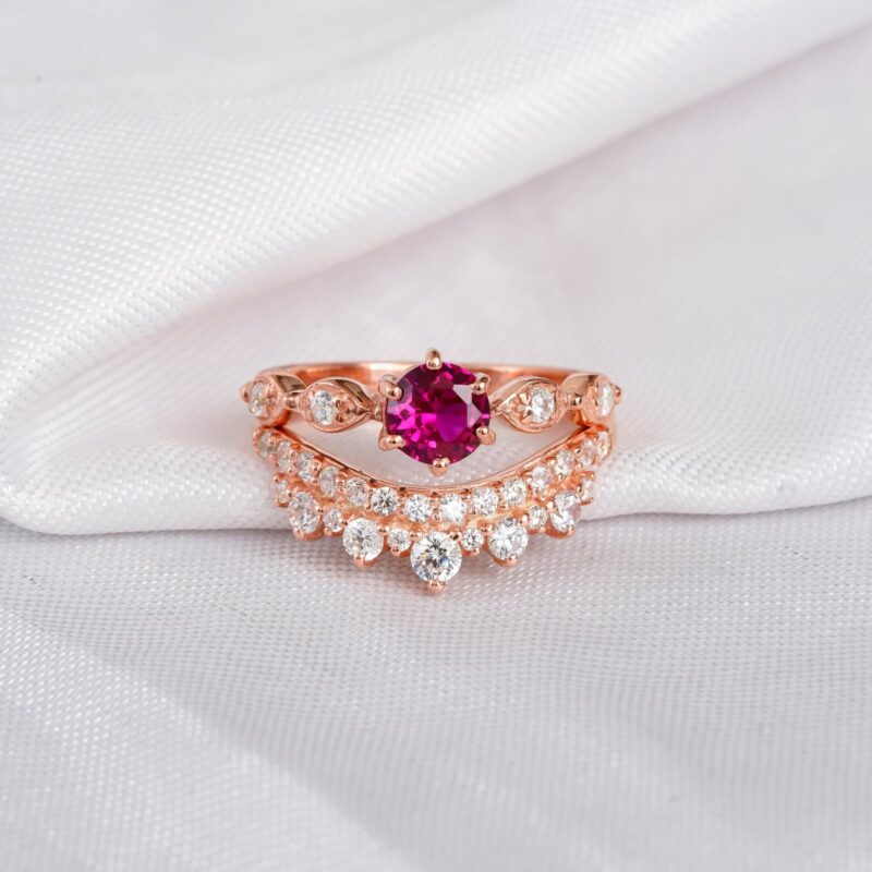 Ruby Engagement Ring Set For Women