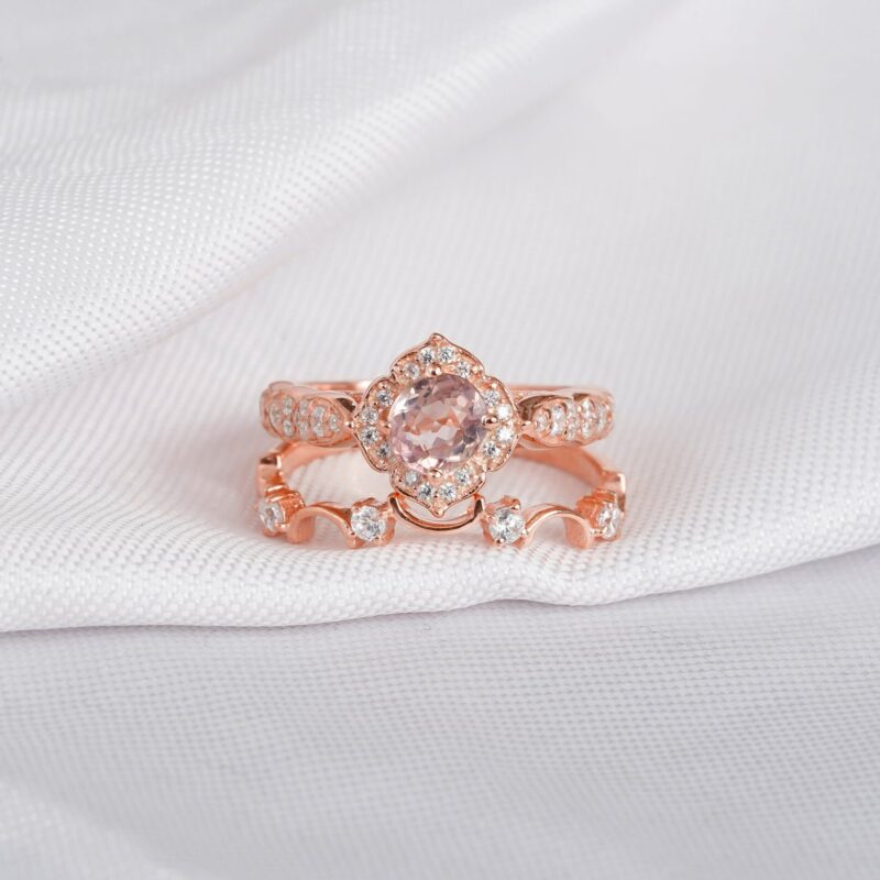 Morganite Engagement Ring Set For Women