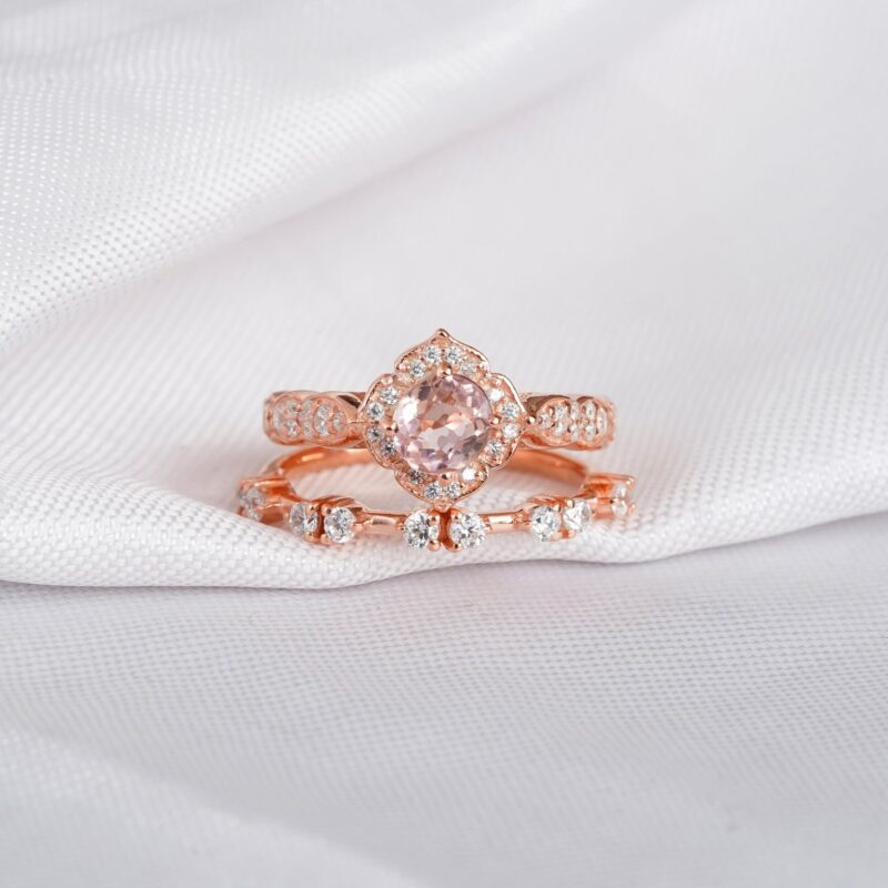 Morganite Engagement Ring Set For Women