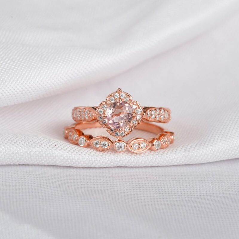 Morganite Engagement Ring Set For Women