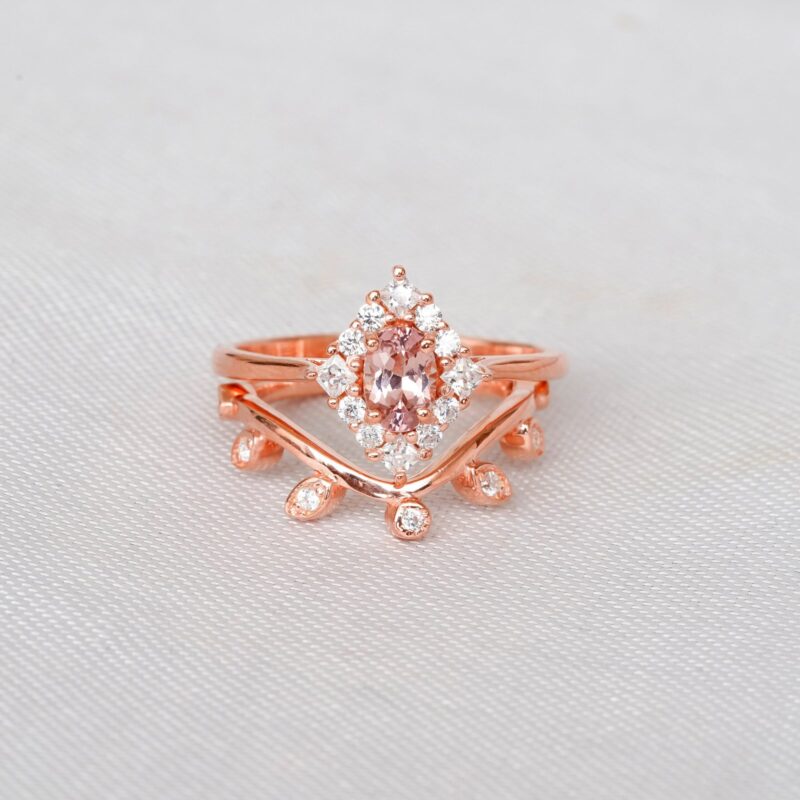 Morganite Engagement Ring Set For Women