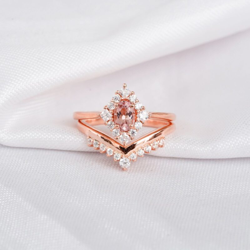 Morganite Engagement Ring Set For Women