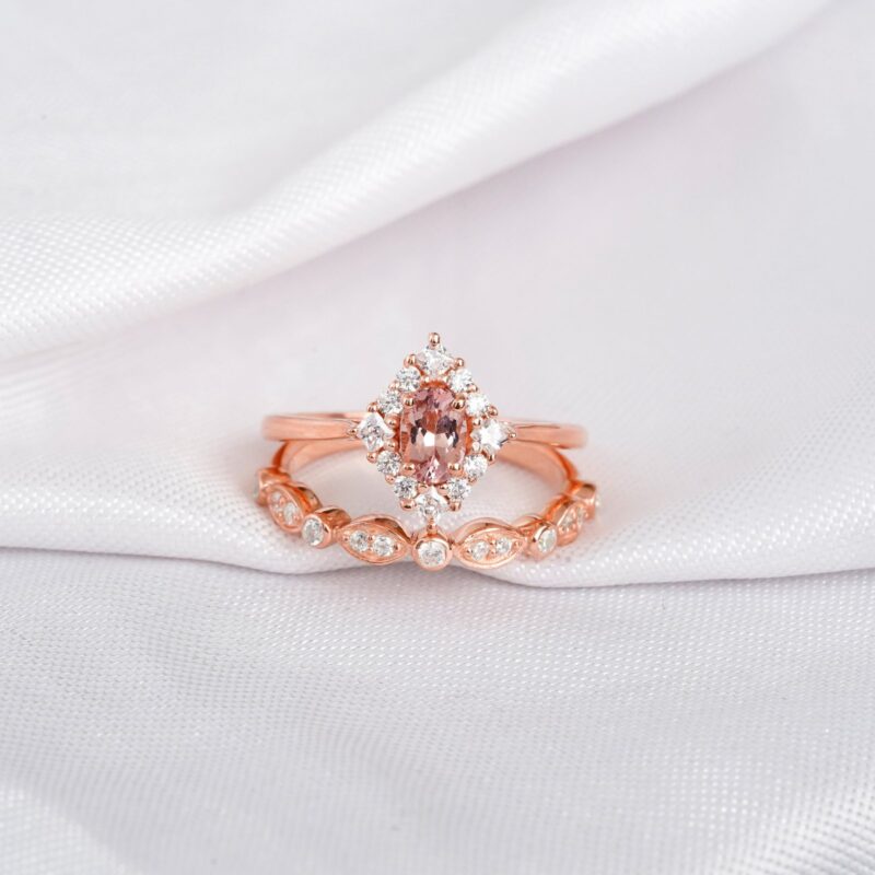 Morganite Engagement Ring Set For Women