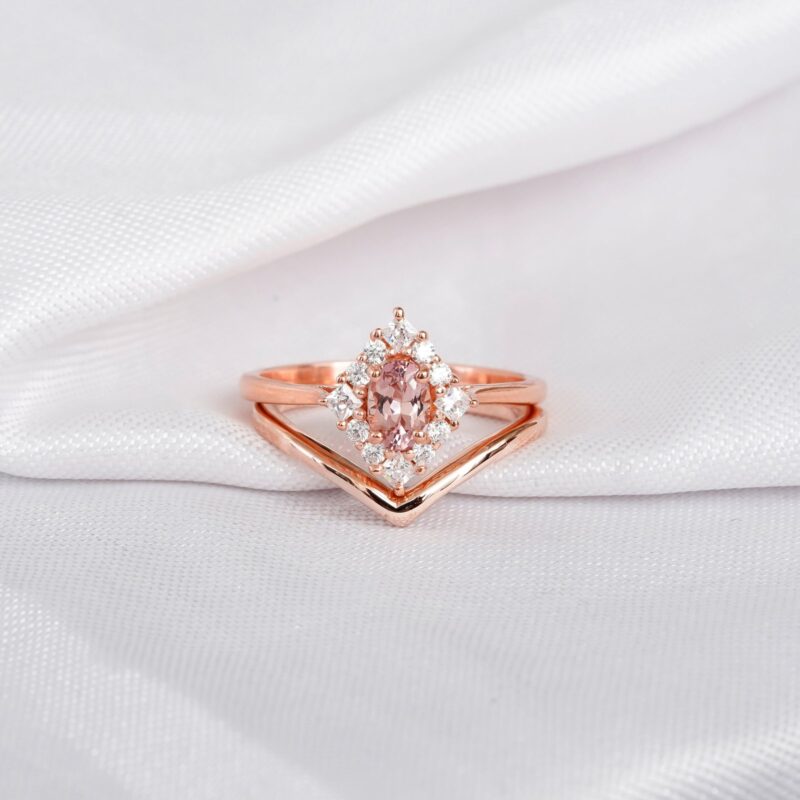 Morganite Engagement Ring Set For Women