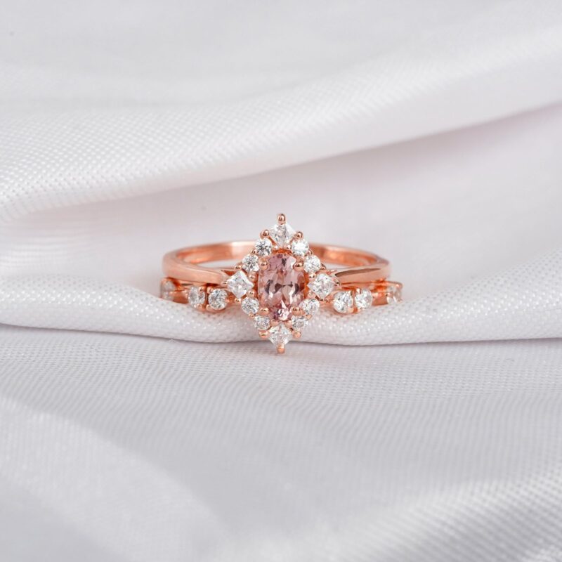 Morganite Engagement Ring Set For Women