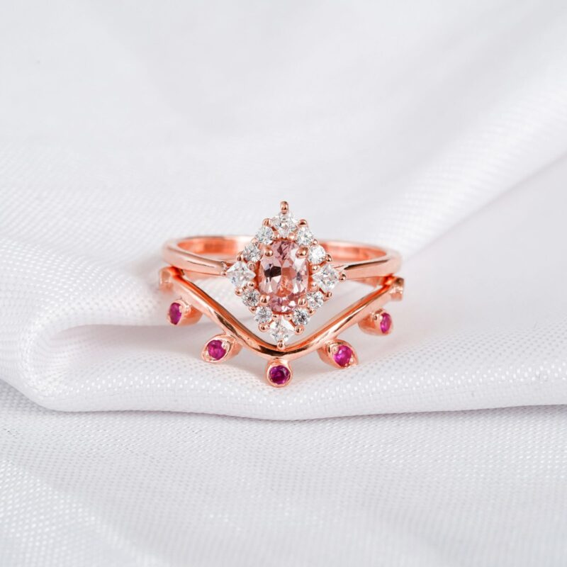 Morganite Engagement Ring Set For Women