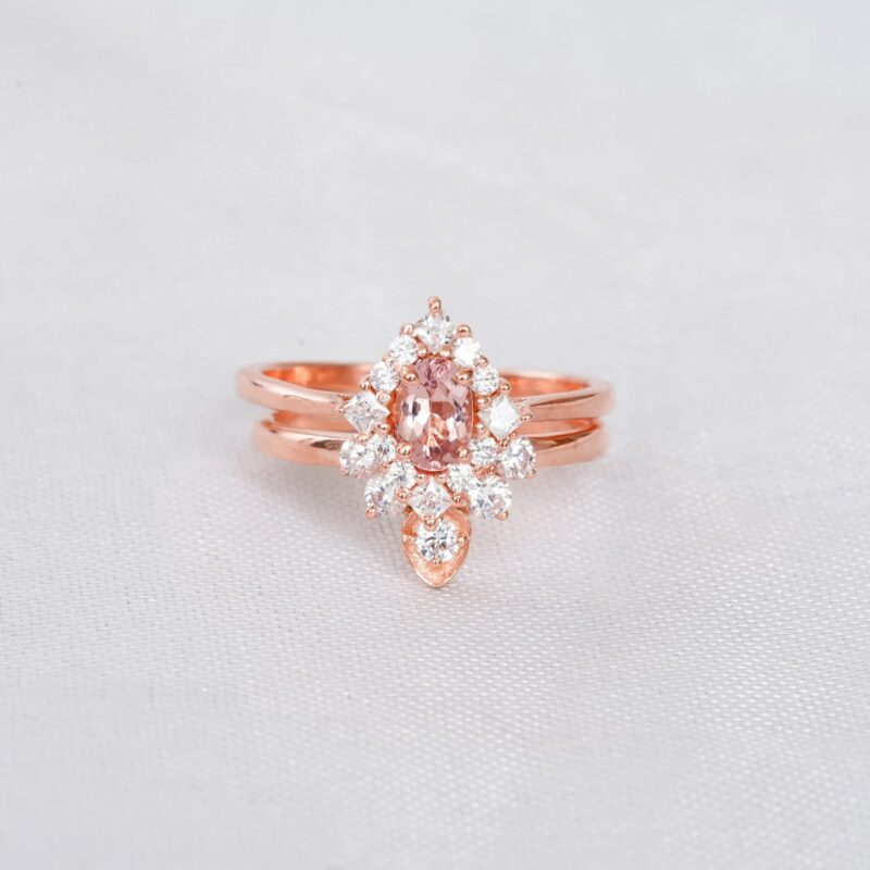 Morganite Engagement Ring Set For Women