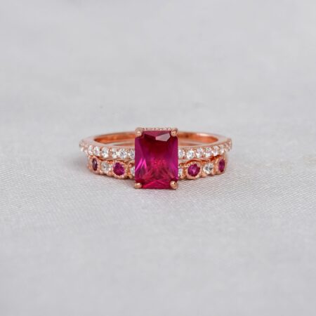 Ruby Engagement Ring Set For Women